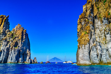 Wall Mural - eolian island, landscape with rocks close to Stromboli volcano, Sicily