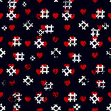 Fototapeta Dinusie - Red heart and white Hashtag seamless on black background. Hashtag random seamless pattern