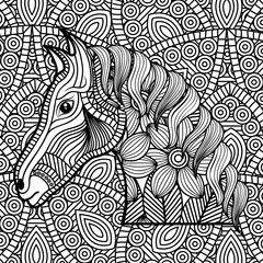 adult coloring monochrome horse drawing vector illustration design