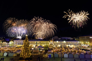 Independence day fireworks in Helsinki, Finland on December 06, 2017