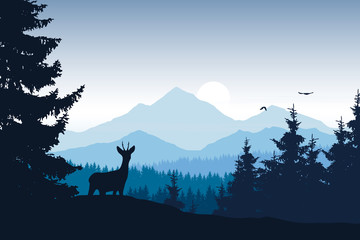 Wall Mural - Realistic vector illustration of mountain landscape with forest