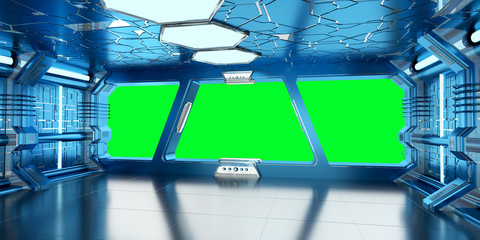 Wall Mural - spaceship blue and white interior 3d rendering
