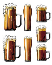 Beer Mugs Set Of Illustrations