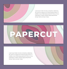 Wall Mural - Abstract paper cut cover design. Vector creative illustration. Three horizontal banners textured with wavy colorful paper layers. Flyer template. 3d papercut effect.