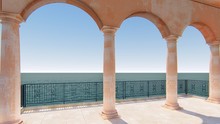3d Render Sea View Roman Arch Style Classic