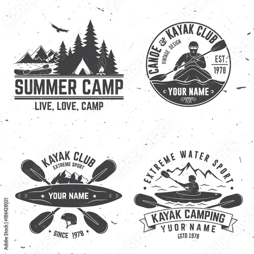 Fotografia Set of kayak club badge. Vector illustration.