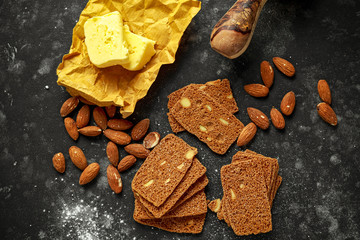 Wall Mural - Almond thins cookies with nuts and home made butter