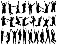 Silhouettes Of People Wich Jumping And Flying, Vector