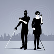Mobile Technology for People with Visual Impairments. Couple of blind people using smartphones with adapted technology