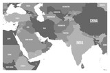 Fototapeta Mapy - Political map of South Asia and Middle East countries. Simple flat vector map in four shades of grey.
