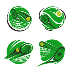 Tennis sport symbol with ball, racket and net