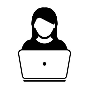 user icon vector with laptop computer female person profile avatar for business and online communica