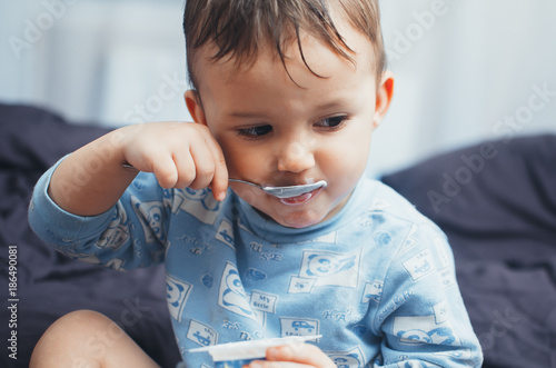 Baby Eating Cottage Cheese Before Bed Buy This Stock Photo And