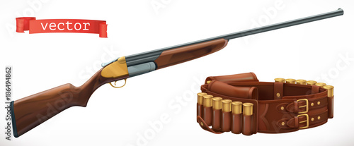 Cuadros en Lienzo Shotgun and bandolier. 3d vector icon