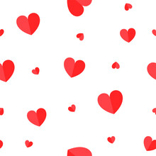 Heart Seamless Pattern Vector Illustration, Red Hearts On White Background