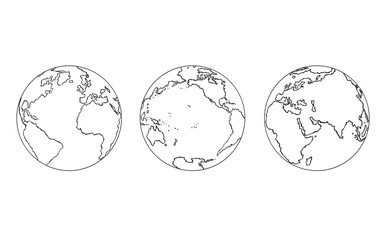 cartoon of three views of planet earth globe