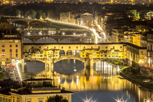Great View Of Ponte Vecchio At Night, Firenze, Italy