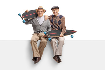 Sticker - Seniors with longboards sitting on a panel