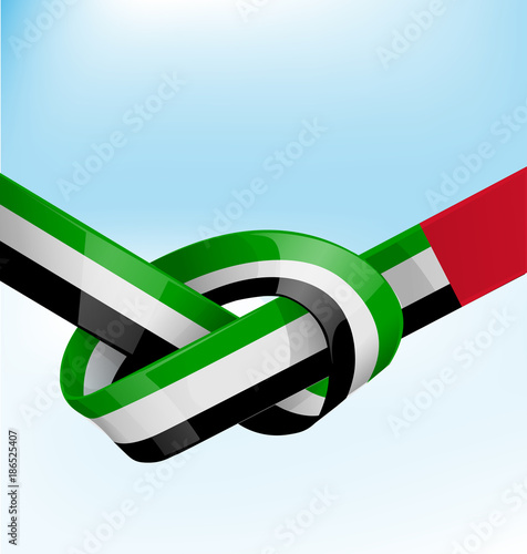 Poster united arab emirates ribbon flag on bue sky background