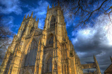 Canvas Print - York Minster England historic cathedral and tourist attraction in colourful hdr