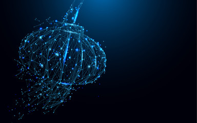 Aufkleber - Abstract asian lantern form lines and triangles, point connecting network on blue background. Illustration vector