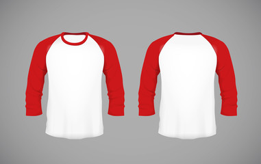 Sticker - Men's slim-fitting long sleeve baseball shirt. Red Mock-up design template for branding.