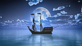 old ship in sea full moon