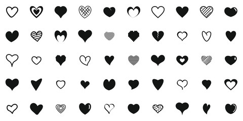 Heart shapes icons set. Simple illustration of 50 heart shapes vector icons for web