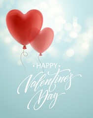 Wall Mural - Balloon Hearts holiday illustration of flying red balloon hearts. Valentines Day or Wedding invitation festive decoration. Vector