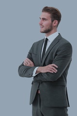 Sticker - Portrait of a elegant handsome business man on gray background.