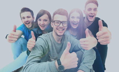 Sticker - Happy joyful group of friends cheering isolated on white background