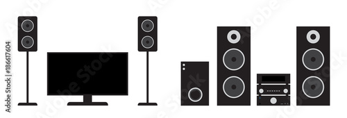 Fotografía Flat black home cinema and stereo system set