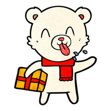 Polar Bear With Christmas Present Cartoon