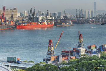 Cargo Port and Highway in Hong Kong city