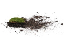 Green Moss And Dirt Pile Isolated On White Background, With Clipping Path