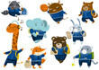 Cute funny animal students set, back to school concept, pupil animals in school uniform vector Illustrations