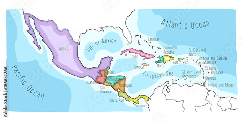 Hand Drawn Vector Map Of Central America And Mexico