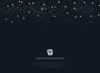 Wall Mural - abstract navy blue blurred background with bokeh and gold glitter header. copy space.