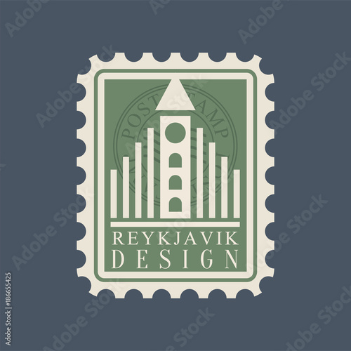 Fotografía Postmark with famous landmark of Reykjavik - Hallgrimskirkja