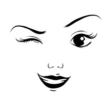 Winking With One Eye, Cartoon Face, Vector