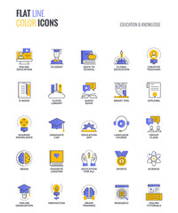 Wall Mural - flat line multicolor icons design-education and knowledge