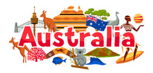 Australia Banner Design. Australian Traditional Symbols And Objects