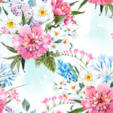 Fototapeta Sypialnia - Watercolor vector floral pattern