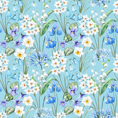 Wall Mural - Watercolor spring floral pattern