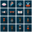 © gorovits - Set of Brazilian samba dancers and carnival masks . Vector carnival girls wearing a festival costume is dancing.