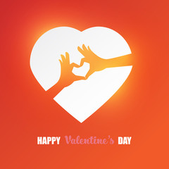 Happy valentines day vector greetings card design with two hands does heart symbol in abstract heart shape.Vector illustration. Wallpaper