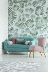 Wall Mural - Simple couch and pink armchair