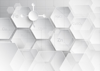 Wall Mural - Abstract chemical background in grey and white tone in concept of paper cut and flat design.