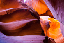 Lower Antelope Sandstone Beauty. Colorful Red And Orange Sandstone Formations Inside Lower Antelope Canyon, Arizona