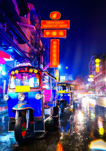 Tuk Tuk Taxi In China Town Bangkok At The Night